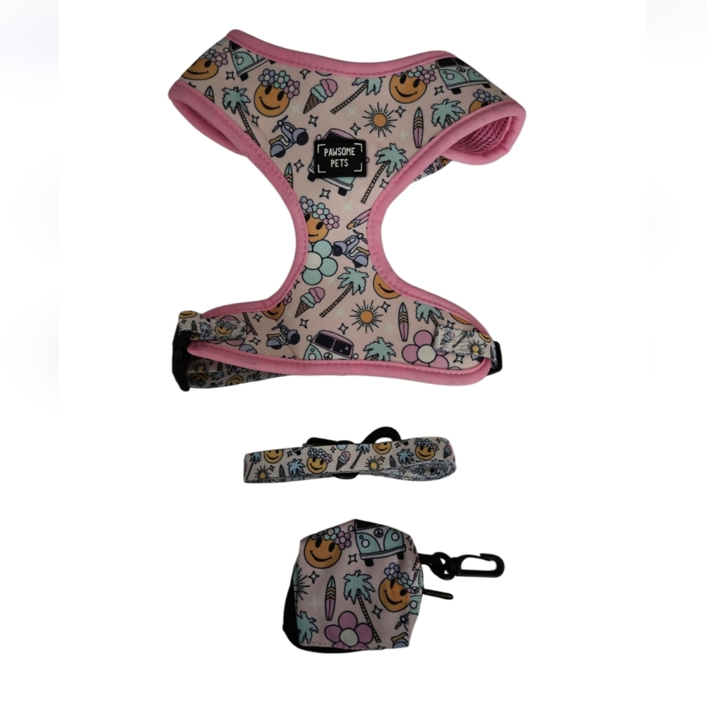 Pawesome Pets New York matching Smiley Dog Harness Leash & poop bag S New